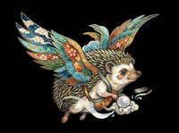 Whimsical hedgehog with ornate fairy wings in teal, gold, and rust tones, isolated on transparent background. Ready for t-shirt design, stickers, clipart, sublimation, and print-on-demand products.