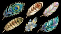 Colorful feathers collection isolated on transparent background, ready for t-shirt design, clipart, stickers, sublimation and print-on-demand projects.