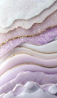 Abstract luxury waves in white and purple with gold glitter accents create flowing marble effect background pattern for elegant design projects.