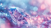 Sparkling diamond with pink and blue bokeh lights creating magical atmosphere against blurred background, luxury jewelry concept with soft dreamy glow effects.
