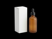 Amber glass dropper bottle with white packaging box, isolated on transparent background. Ready for skincare, cosmetic, serum, and print on demand design use.