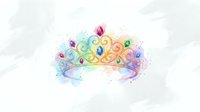 Colorful watercolor princess crown with gemstones and swirls on transparent background for fantasy designs and royal themed projects.