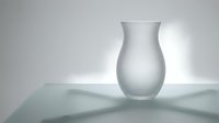 Elegant frosted glass vase on minimalist table surface with soft lighting and clean shadows for modern interior design and home decor projects.