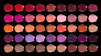 Lipstick smear swatches collection in red, pink, nude, purple, and brown tones, isolated on transparent background, ready for beauty clipart, stickers, and print on demand.
