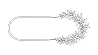 Elegant oval frame with delicate botanical leaves border on white background. Minimalist line art design for wedding invitations and decorative projects.