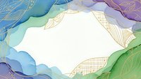 Watercolor abstract background with golden line art leaves and flowing organic shapes in blue green purple tones for wedding invitations and luxury branding.