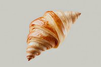 Fresh baked flaky croissant with golden brown layers isolated on light gray background, ready for menu, packaging and bakery promotional designs.