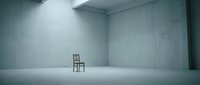 Wooden chair isolated in empty concrete industrial space with minimalist design, suitable for conceptual art, interior design projects, and architectural visualization.