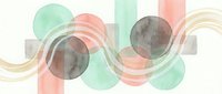 Abstract watercolor composition with flowing curves and geometric shapes in soft pastel green, pink and beige tones on white background for modern design.