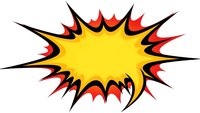 Comic book explosion burst with yellow center and red orange flames isolated on white background for graphic design and print projects.