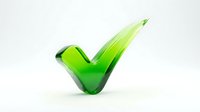 Green glossy glass checkmark symbol isolated on white background, representing approval, success, and confirmation for business and web design use.