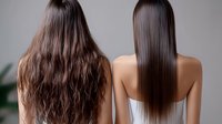 Comparison of curly wavy and straight brown hair on two women from behind showing different hair textures and treatments for beauty and haircare concept.