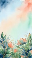 Watercolor floral background with gold-outlined pink flowers and green leaves on a soft pastel gradient, perfect for cards, posters, and social media.