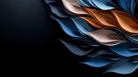Abstract layered paper art design with blue and copper metallic curved shapes on black background creating elegant dimensional effect and modern luxury pattern.