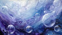 Ethereal underwater abstract with translucent bubbles floating through swirling purple and blue currents creating dreamy aquatic atmosphere for wall art and design projects.