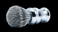 Shaving brush with chrome handle and soft bristles, isolated on transparent background, ready for grooming, barbershop, men's care clipart, stickers, and print on demand designs.
