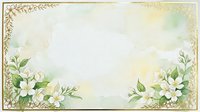 Elegant floral frame with white flowers and green leaves on soft watercolor background, decorative border design for wedding invitations and stationery.