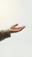 Open palm hand gesture reaching out against neutral background for presentation and offering concepts.