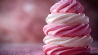 Soft serve ice cream swirl in pink and white colors with sprinkles on blurred background for dessert and sweet treat concepts.