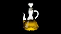 Glass oil cruet filled with golden olive oil, isolated on transparent background. Ready for stickers, print on demand, T-shirt design, and clipart use.
