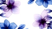 Watercolor purple and blue flowers frame on white background. Floral border with transparent petals for wedding invitations and greeting cards.