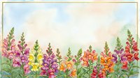 Watercolor wildflower border with colorful blooms in pink, purple, yellow and orange creating decorative frame on white background for spring designs.