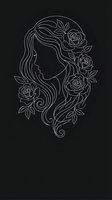 Elegant line art woman profile with flowing hair and roses on black background for tattoo design, fashion illustration and decorative artwork.