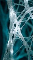 Microscopic bone tissue structure showing intricate network of interconnected porous channels in teal blue coloring for medical and scientific research.