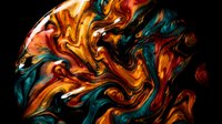Abstract fluid art with swirling orange, teal and black paint creating dynamic marble texture for modern interior design and creative projects.