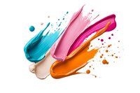 Colorful cosmetic smears of liquid foundation, lipstick and concealer. Makeup swatches with splashes and drops on white background. Professional beauty product texture.