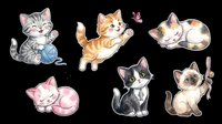 Cute cartoon kittens set isolated on transparent background, ready for stickers, t-shirt design, print on demand, clipart, and sublimation projects.