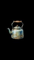 Vintage watercolor tea kettle with wooden handle, isolated on transparent background. Great for kitchen clipart, stickers, t-shirt design, sublimation, and print on demand.