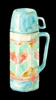 Watercolor thermos flask with floral pattern, isolated on transparent background. Great for stickers, t-shirt design, print on demand, sublimation, and clipart projects.