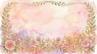 Watercolor floral frame with gold leaf ornamental borders and roses, peonies, and botanical elements on soft pink background, suitable for wedding invitations, greeting cards, and decorative design projects.