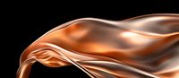 Flowing liquid copper or bronze metallic wave with smooth silky texture against black background creates dramatic contrast and dynamic movement.