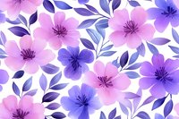 Seamless floral pattern with pink and purple watercolor flowers and blue leaves on white background. Repeating botanical design for fabric, wallpaper and wrapping paper.