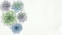 Watercolor succulent plants arrangement in green and blue tones on white background for botanical design projects and natural home decor elements.