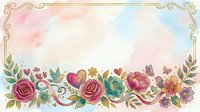 Ornate floral border with roses, peonies, and botanical elements on soft watercolor background, isolated on white for design use.