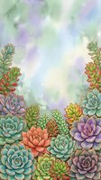 Watercolor succulent plants border frame with soft pastel background for botanical design projects and natural decoration elements.