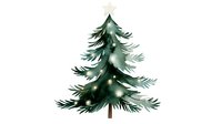 Watercolor pine tree with soft glowing lights on white background, winter holiday seasonal artwork for greeting cards and festive designs.