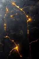 Glowing golden cracks on dark textured surface create dramatic abstract pattern with light emerging through fractured lines, suitable for luxury design backgrounds.