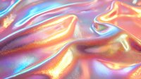 Holographic iridescent foil texture with pink, blue and orange metallic shine, smooth wavy surface with reflective rainbow effect. Great for modern design backgrounds.