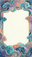 Ornate watercolor cloud frame with swirling patterns in vibrant blues, purples and pastels. Decorative border with empty center space for text or design.