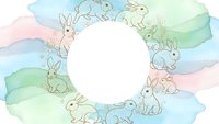 Watercolor rabbits frame with pastel colors creating circular border on white background for Easter spring designs and greeting cards.