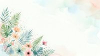 Watercolor tropical foliage and flowers with palm leaves and blossoms on soft pastel background, isolated design element for invitations, cards, and web graphics.