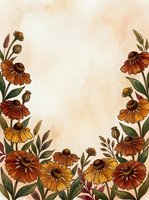 Autumn floral frame with orange and yellow flowers on textured beige background for seasonal greeting cards and botanical design projects.
