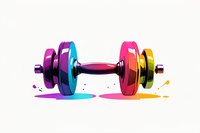 Colorful dumbbell with rainbow gradient effect and paint splashes on white background, fitness and strength training concept for sports design.