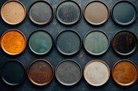 Professional makeup eyeshadow palette with neutral and earthy tones for beauty cosmetics and fashion photography applications.