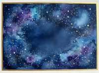 Cosmic watercolor galaxy with deep blue and purple nebula clouds scattered with bright stars creating dreamy space atmosphere for celestial artwork.