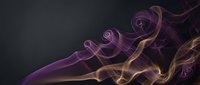 Abstract purple and gold smoke waves flowing on dark background creating elegant curved lines and swirls for modern digital art and graphic design projects.
